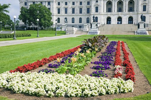 Flowers in front of State Capitol in Minnesota in St. Paul.