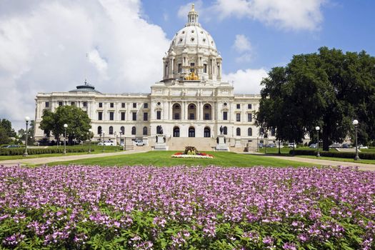 Flowers in front of State Capitol of Minnesota in St. Paul.