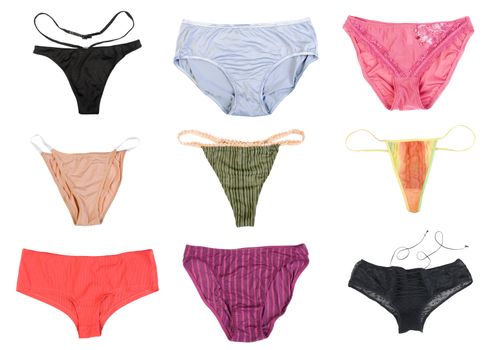 Colorful collection of sexy female panties. Isolated on white background