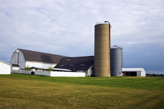 Farm in Illinois - seen during cloudy summer morning.