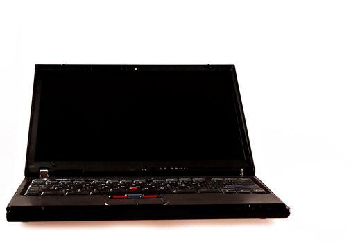 isolated black open laptop computer