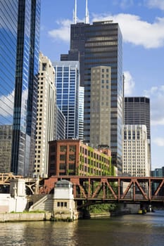 Buildings along Chicago River - summertime.