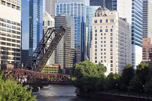 Bridges on Chicago River - summer time.