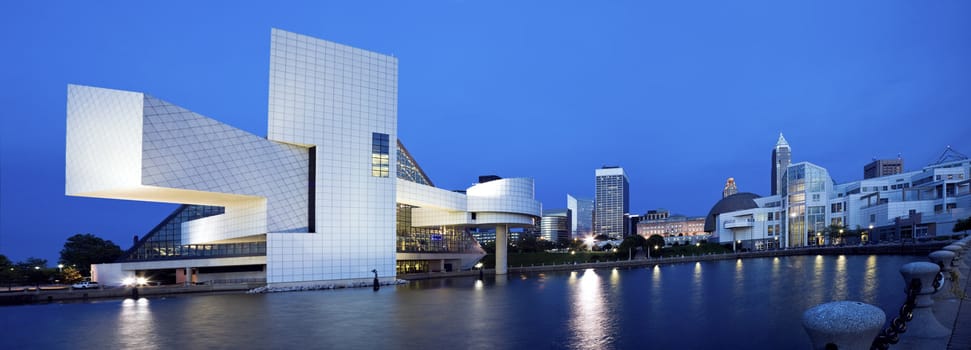 Blue panorama of Cleveland, Ohio.