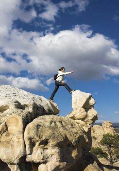 Tourist in El Morro National Monument, New Mexico.