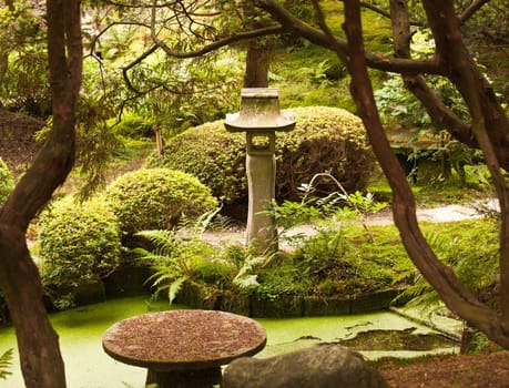 Stone monument in Japanese garden