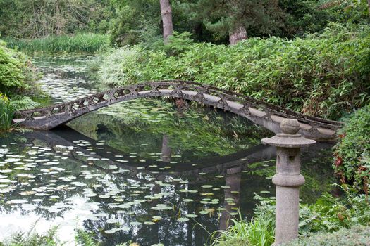 Ornate bridge in Japanese garden