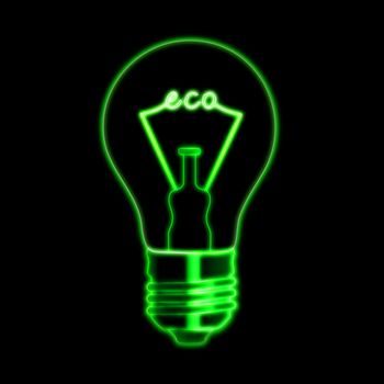 illustration of glowing green bulb with eco