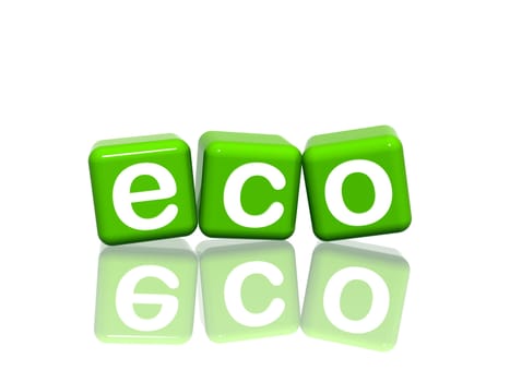 green eco boxes with reflection over white