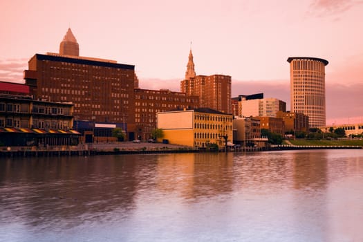 Pink evening in Cleveland, Ohio.