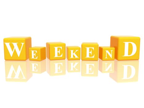 3d yellow cubes with letters makes weekend