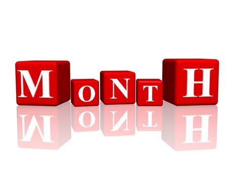 3d red cubes with letters makes month