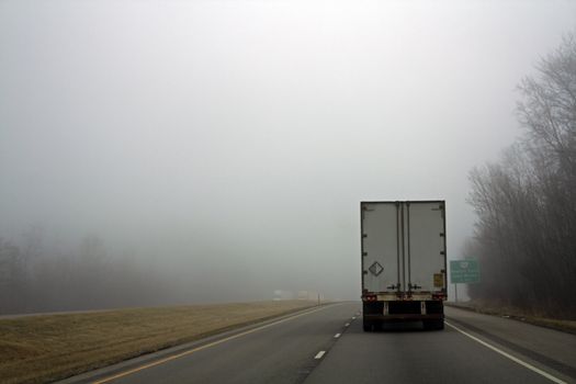 Foggy Day - driving semi-truck.