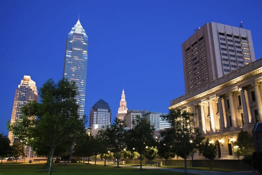 Blue downtown of Cleveland, Ohio, USA.