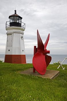 Vermillion Lighthouse - Ohio, USA. CLoudy day.