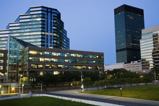 Evening in downtown Cleveland, Ohio.