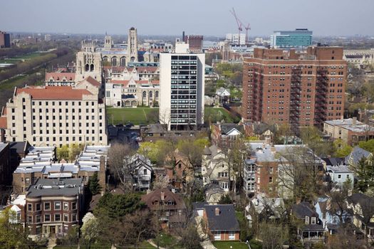 Aerial view of University of Chicago area.