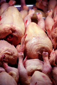 View of a pile of chicken meat at the butcher shop.