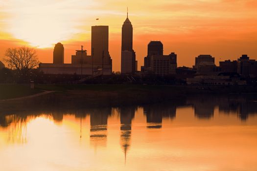 Morning silhouette of Indianapolis, Indiana, USA.