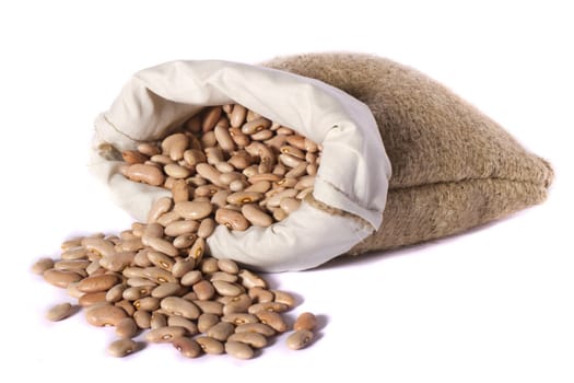 View of a sack of red beans isolated on a white background.
