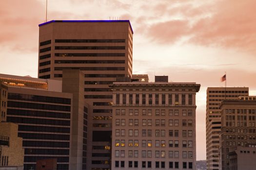 Architecture of Cincinnati, Ohio. Taken in the morning with tobacco filter.