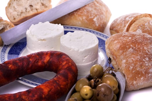 Detail view of the typical ingredients of a snack on the Alentejo region on Portugal.