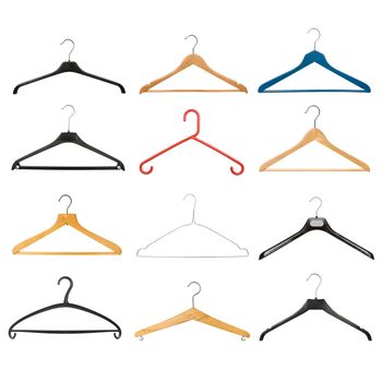 Set of coat hangers isolated on white background