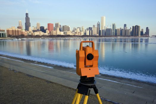 Surveying in Chicago - winter time.