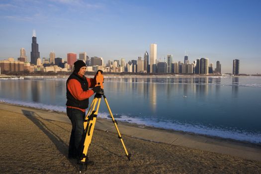 Surveying in Chicago - winter time.