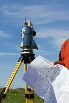 Theodilite and a map - spring surveying.