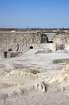 Thornton Quarry. Highway I-80 and downtown Chicago in the backround.