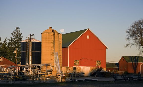 Farm Buildings and Full Moon - Nebraska.