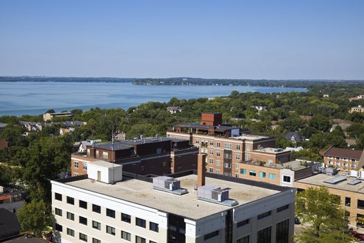 Aerial Madison - panorama with Lake Mendota.