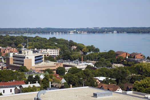 Aerial Madison - panorama with Lake Monona.