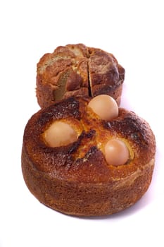 Close up view of a Portuguese traditional baked cake for the Easter festivities. 