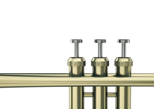 Trumpet keys on white background. 3D render.