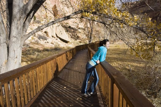 Tourist in Capitol Reef National Park, Utah.