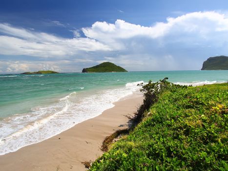 Beach scenery on the Caribbean island of Saint Lucia.