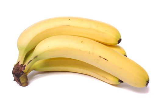Close up view of a bunch of bananas isolated on a white background.