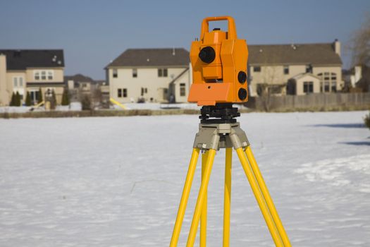 Surveying suburban area - winter time.