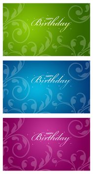 A series of colorful birthday cards with floral elements.