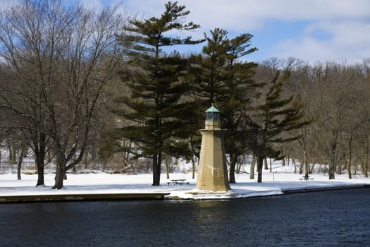 Lighthouse in Geneva, Illinois. Winter time.