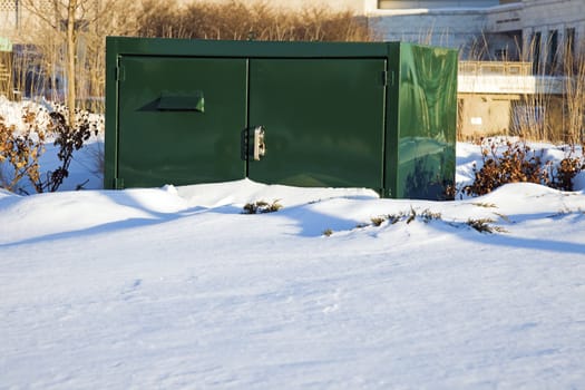 Transformer in winter scenery.