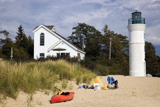 Lighthouse in Empire, Michigan, USA. Seen from the beach.