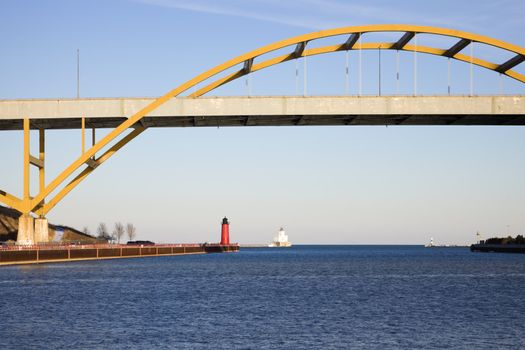 Lighthouses under the bridge -  Milwaukee, Wisconsin.