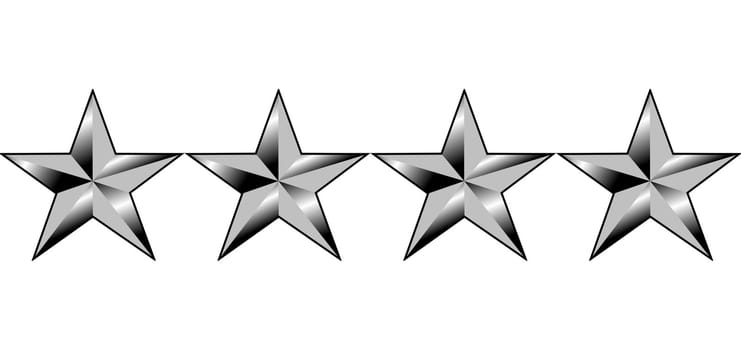 Illustration of four stars of America generals rank, isolated on white background.