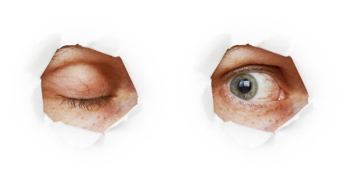 Eye in a hole - the closed and open variants on white background