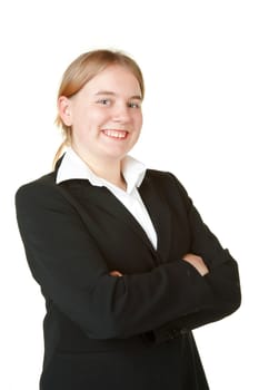 confident young business woman isolated white background