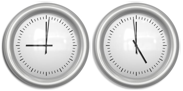 two clocks showing nine to five office hours