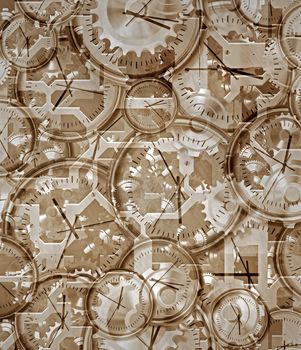 time gone by brown sepia abstract of clocks and clockwork